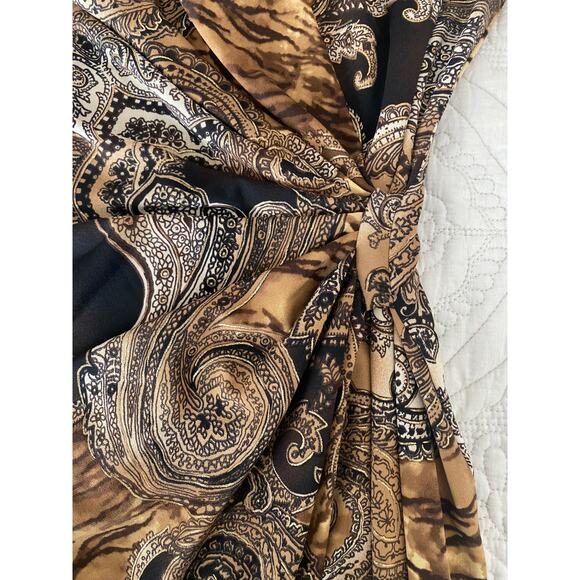 Cache Paisley Vintage Faux Wrap Dress with Gold Beaded Shoulders size S - Picture 8 of 10